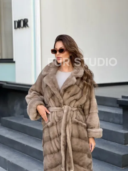 Норковое пальто - цвет капучино - фото 2