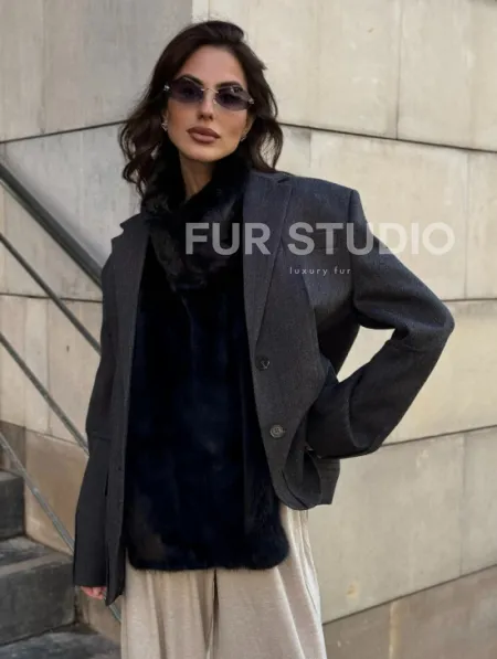 Черная норковая манишка - фото 7