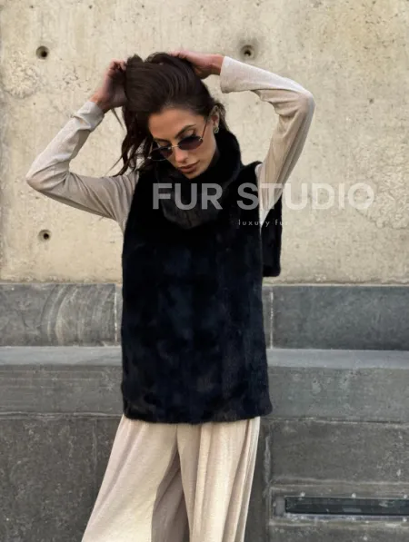 Черная норковая манишка - фото 16