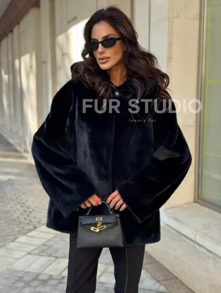 Шуба куртка из норки - черная - фото 3