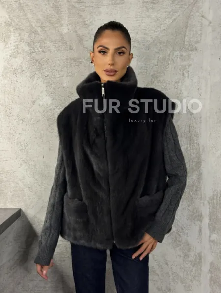 Норковая жилетка - графит - фото 7