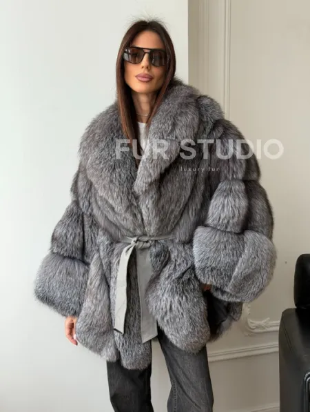 Шуба - пончо из лисы - фото 0