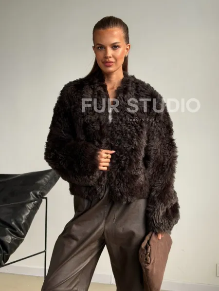 Дубленка кроп-топ из овчины калган - фото 6