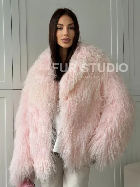 Шуба из меха ламы - цвет розовый - фото 7