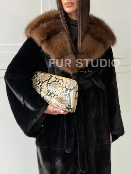 Норковая шуба фасон баллон с капюшоном куница - фото 2