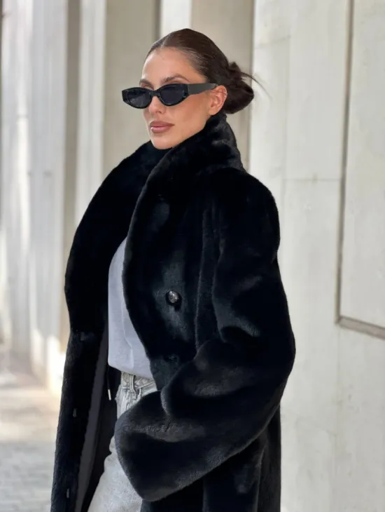 Черная шуба пальто из меха норки Saga furs - фото 1