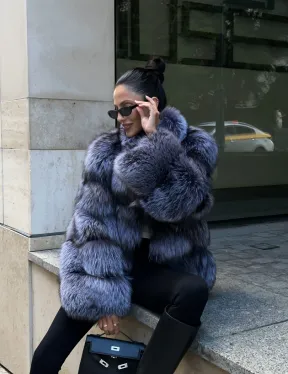 Шуба из меха чернобурки - стойка воротник - фото 1