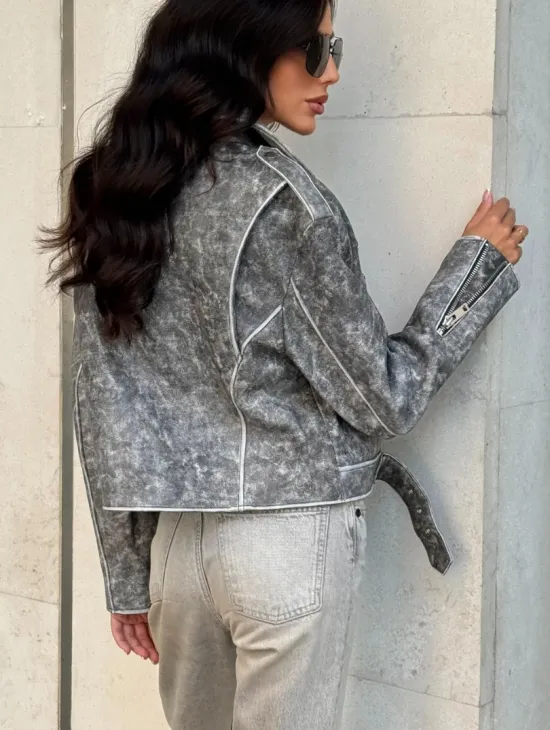 Кожаная укороченная косуха из натуральной кожи 