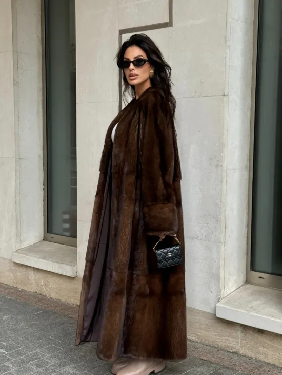 Длинная шуба ВИНТАЖ из меха скандинавской норки без воротника - фото 5