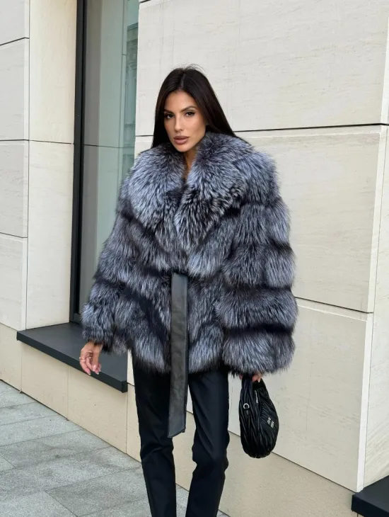 Шуба из меха чернобурки - английский воротник - фото 9