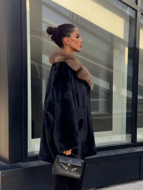 Женское меховое полупальто из норки- воротник куница - фото 8