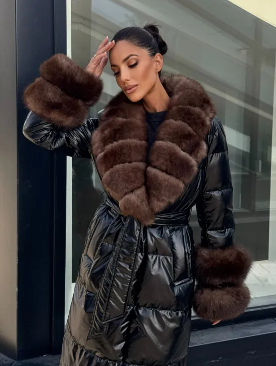 Зимний женский пуховик с воротником из меха финского песца - фото 3