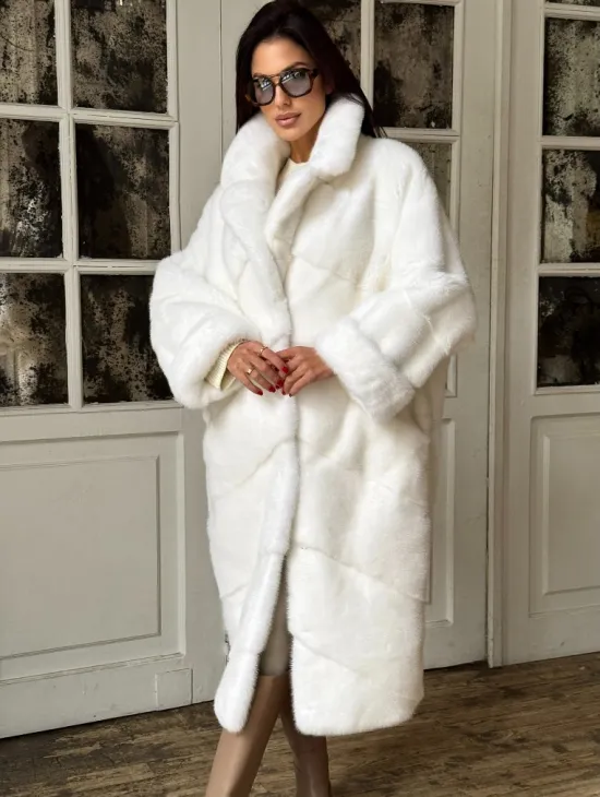 Эксклюзивная белая норковая шуба NAFA LUX английский воротник - фото 5