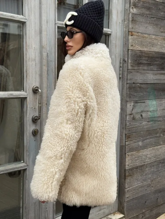 Женская шуба - дубленка двухсторонняя из натурального меха тиградо, стойка воротник - фото 2