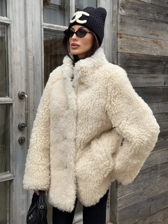 Женская шуба - дубленка двухсторонняя из натурального меха тиградо, стойка воротник - фото 3