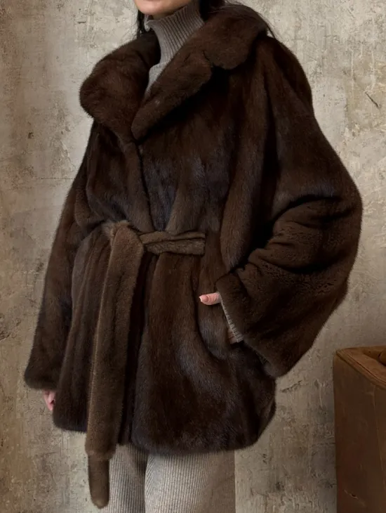 Модная шуба 2025 из меха норки NAFA премиум класса - фасон летучая мышь - фото 3