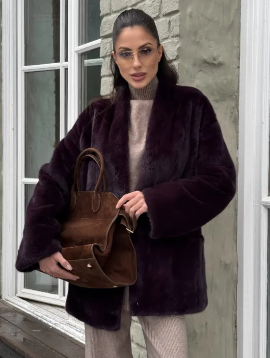 Короткий женский полушубок из меха норки VINTAGE BURGUNDY - фото 0