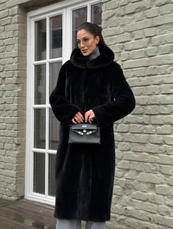 Норковая шуба PREMIUM из аукционной плюшевой норки с капюшоном - фото 7