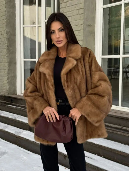 Норковый полушубок Vintage Gold с английским воротником - фото 10