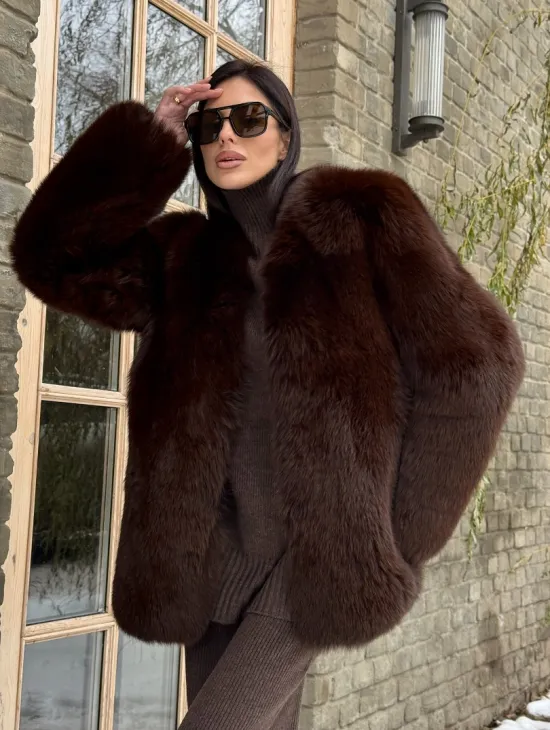 Шуба из меха песца цельные пластины Brown - фото 0