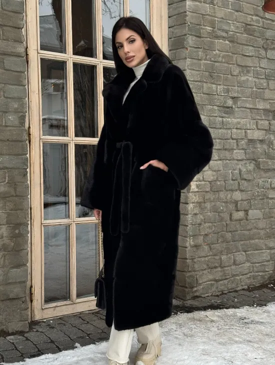 Шуба кимоно из норки Blackglama с английским воротником - фото 8