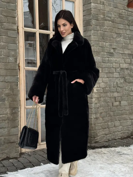 Шуба кимоно из норки Blackglama с английским воротником - фото 9