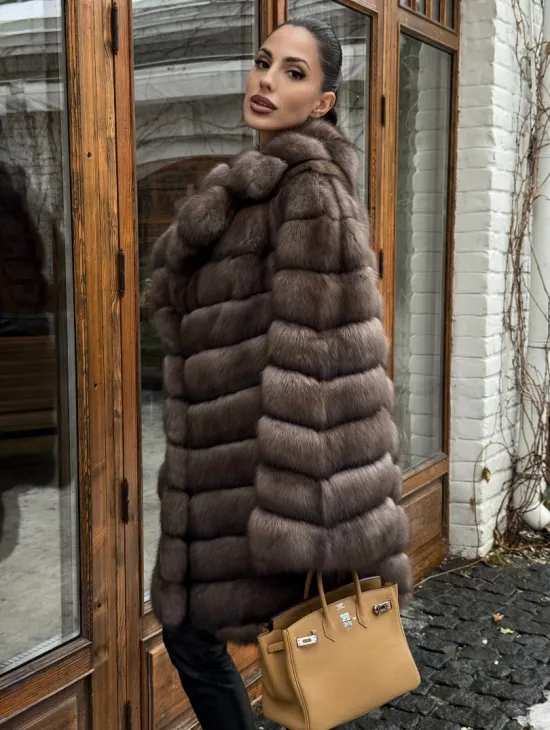 Шуба из соболя баргузинского с английски воротником SILVER 1-2 - фото 4