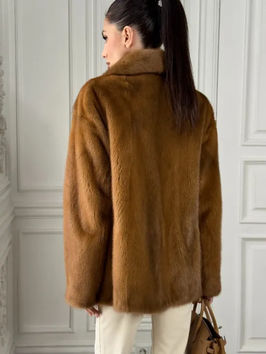 Полушубок норковый Vintage Dark Gold с английским воротником - фото 5