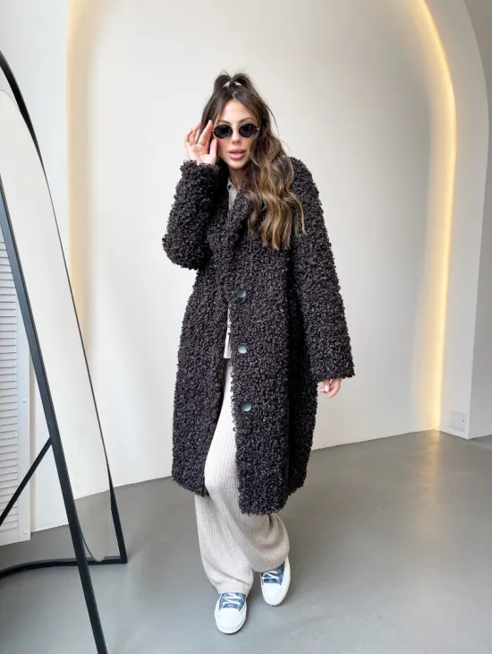 Шуба в цвете графит из экомеха - фото 3