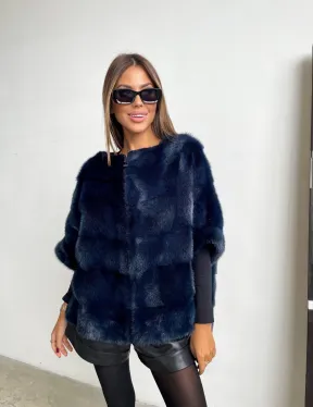 Норковый свитер на молнии в цвете индиго - фото 0