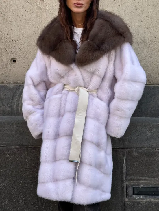 Шуба норковая  - капюшон куница - фото 2