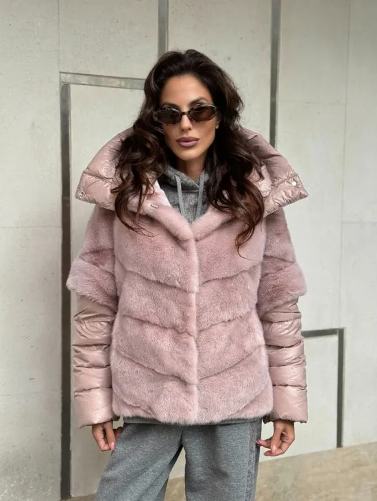 Зимняя норковая куртка - жилет с капюшоном - фото 10