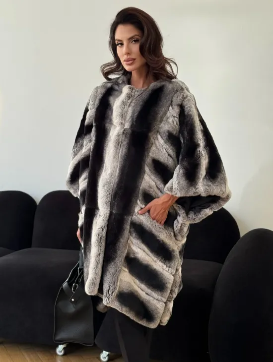 Шуба из кролика рекс - серая - фото 0