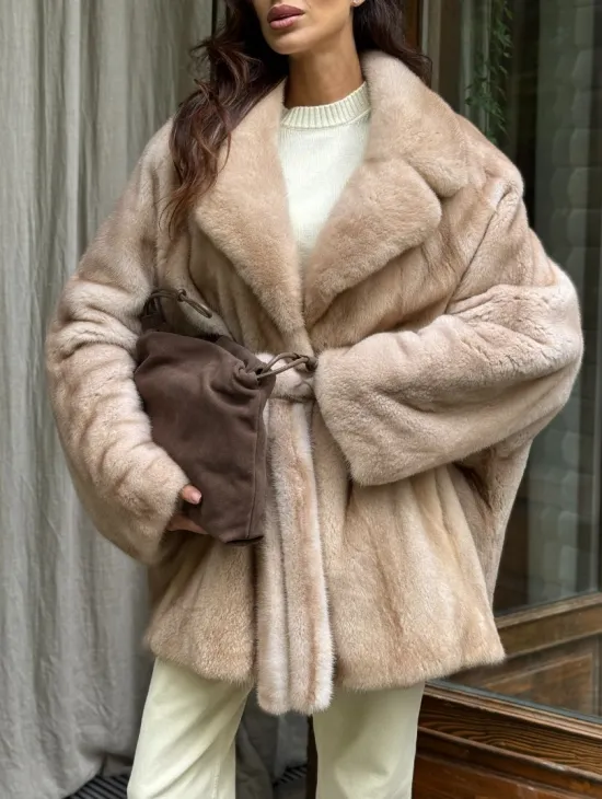 Натуральная норковая шуба - пастель - фото 2