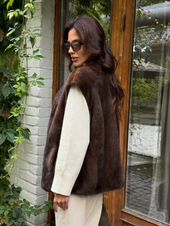 Жилет норковый - цвет коричневый - фото 8