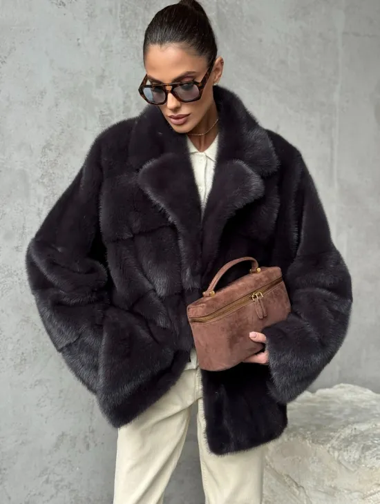 Меховой полушубок из норки  графит - фото 3