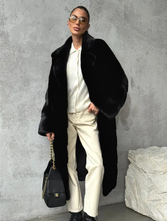 Черная шуба из меха норки SAGA FURS - фото 7