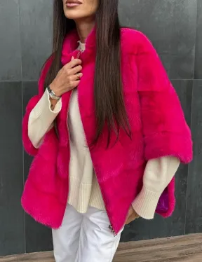 Норковая кофта на молнии - фуксия - фото 1