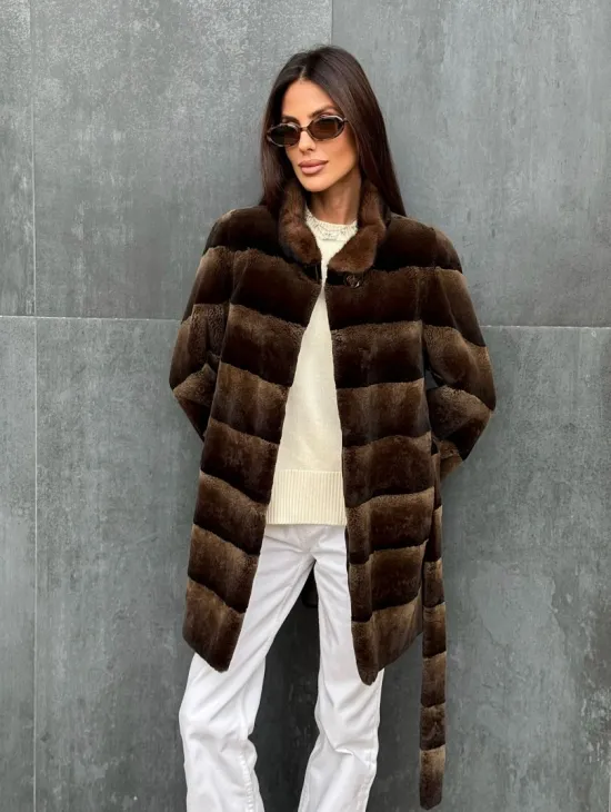 Шуба из кролика с норковым воротником - фото 5