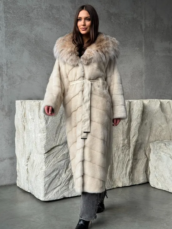 Норка шуба паркет с капюшоном рысь - фото 3