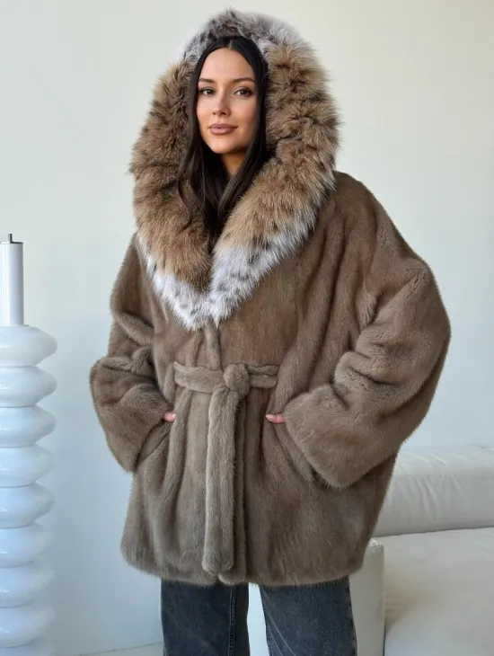 Норка - шуба летучая мышь с капюшоном рысь - фото 5