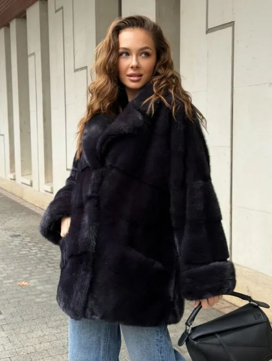 Норковый полушубок - английский воротник - фото 0