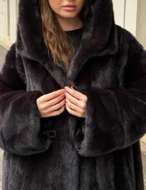 Норковая шуба с капюшоном - фото 1