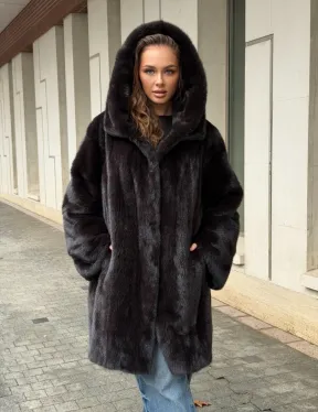 Норковая шуба с капюшоном - фото 11