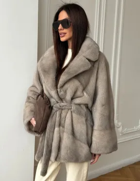 Норковый полушубок в натуральном цвете Silver - фото 11