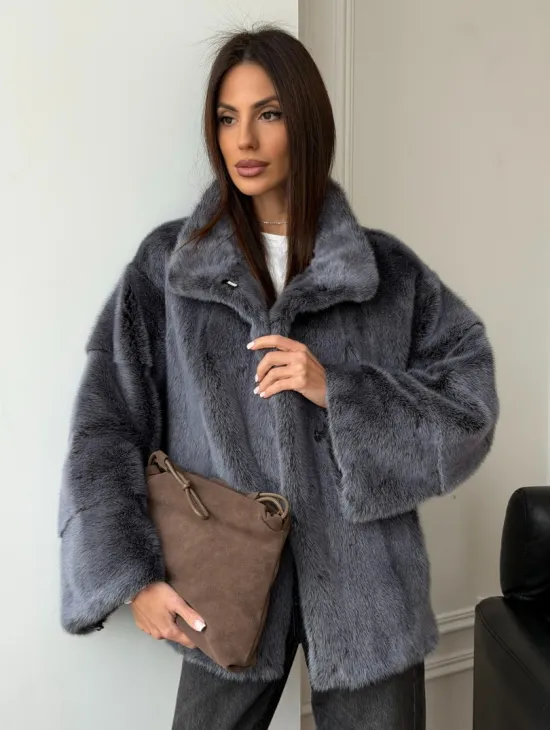 Короткая норковая шуба - стойка воротник - фото 11