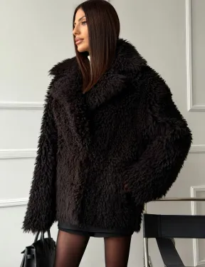 Коричневая дубленка из меха Тиградо - фото 4