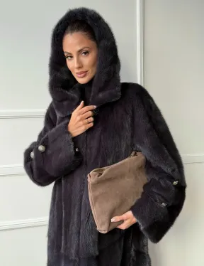 Норковая шуба с капюшоном - графит - фото 9