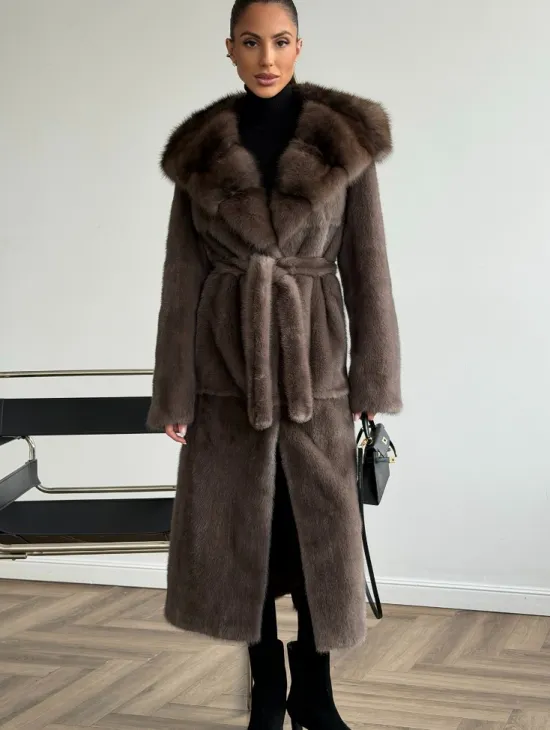 Шуба норковая длинная с капюшоном - фото 4