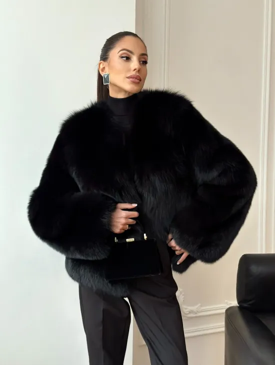 Черная короткая шуба из песца - фото 11